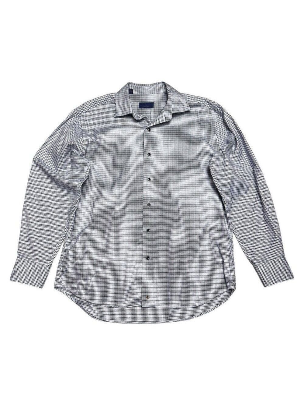 DAVID DONAHUE Luxury Non Iron Trim Fit Plaid Designer Blue Business Dress Shirt